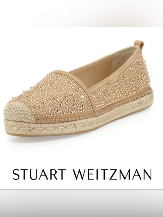 Stuart Weitzman Shoes - STUART WEITZMAN Nude Gold Rhinestone Espadrille Slip-On